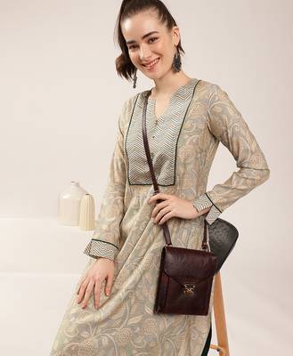 Beige paisley print chanderi kurti 5