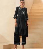 Black foil print embroidered viscose rayon kurti