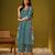 Teal blue floral print poly muslin kurti