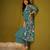 Teal blue floral print poly muslin kurti