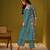 Teal blue floral print poly muslin kurti