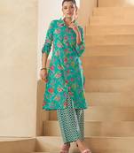 Sky blue floral print pure cotton kurti