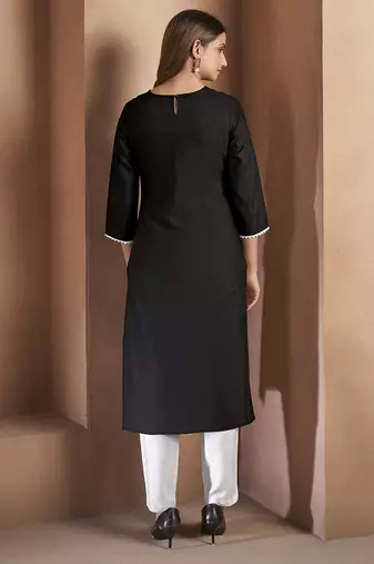 Black chikankari embroidered cotton blend kurti