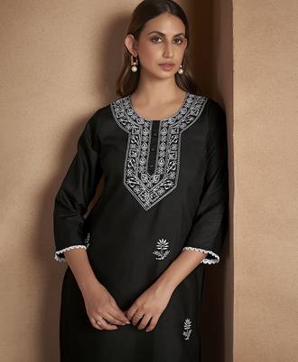 Black chikankari embroidered cotton blend kurti 4