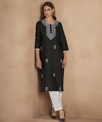 Black chikankari embroidered cotton blend kurti 5