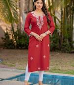 Red chikankari embroidered cotton blend kurti