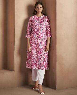 Light pink printred cotton blend kurti 1
