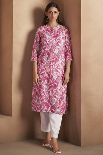 Light pink printred cotton blend kurti