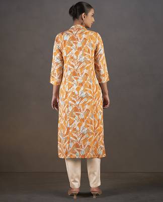 Mustard floral printed cotton blend kurti 2
