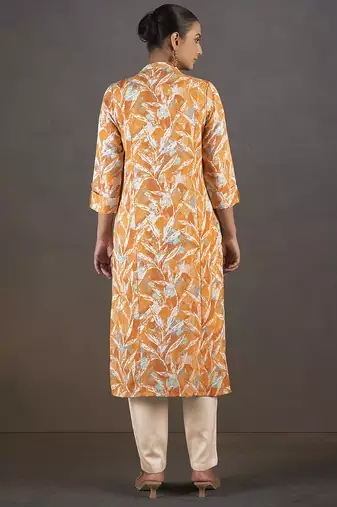 Mustard floral printed cotton blend kurti