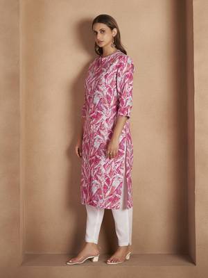 Light pink printred cotton blend kurti 3
