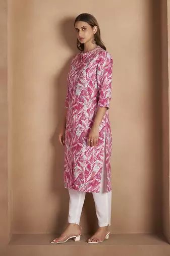 Light pink printred cotton blend kurti