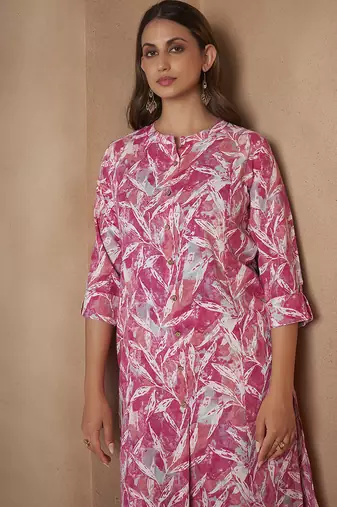 Light pink printred cotton blend kurti