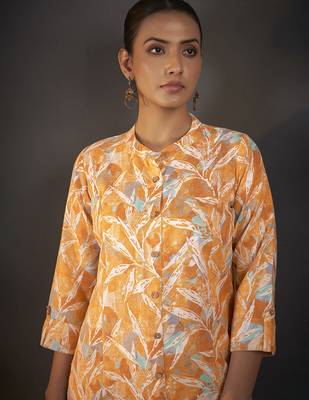 Mustard floral printed cotton blend kurti 4