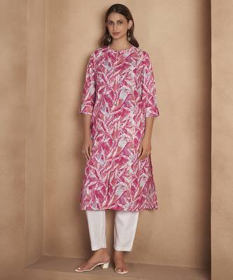 Light pink printred cotton blend kurti 5