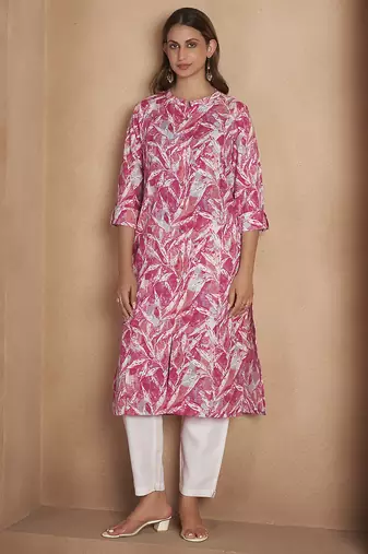 Light pink printred cotton blend kurti