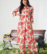 Rose red floral print poly chiffon co-ord set