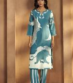 Turquoise printred viscose rayon co-ord set