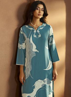 Turquoise printred viscose rayon co-ord set 4