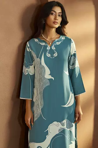 Turquoise printred viscose rayon co-ord set