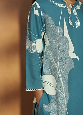 Turquoise printred viscose rayon co-ord set 5