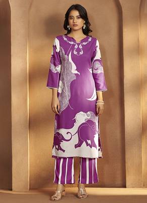 Purple printred rayon co-ord set 1