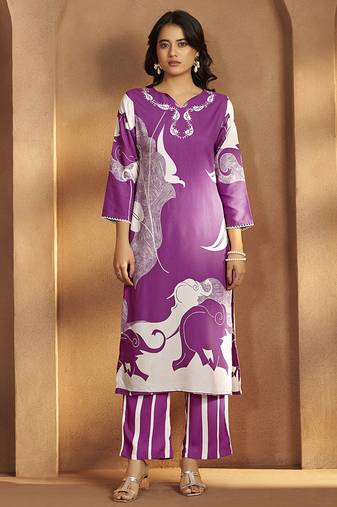 Purple printred rayon co-ord set
