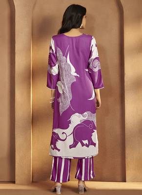 Purple printred rayon co-ord set 2