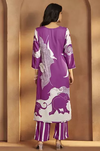 Purple printred rayon co-ord set