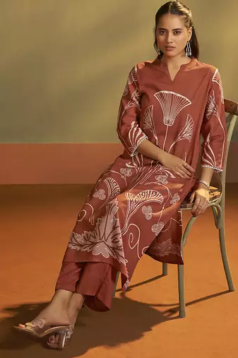 Rust printred rayon co-ord set