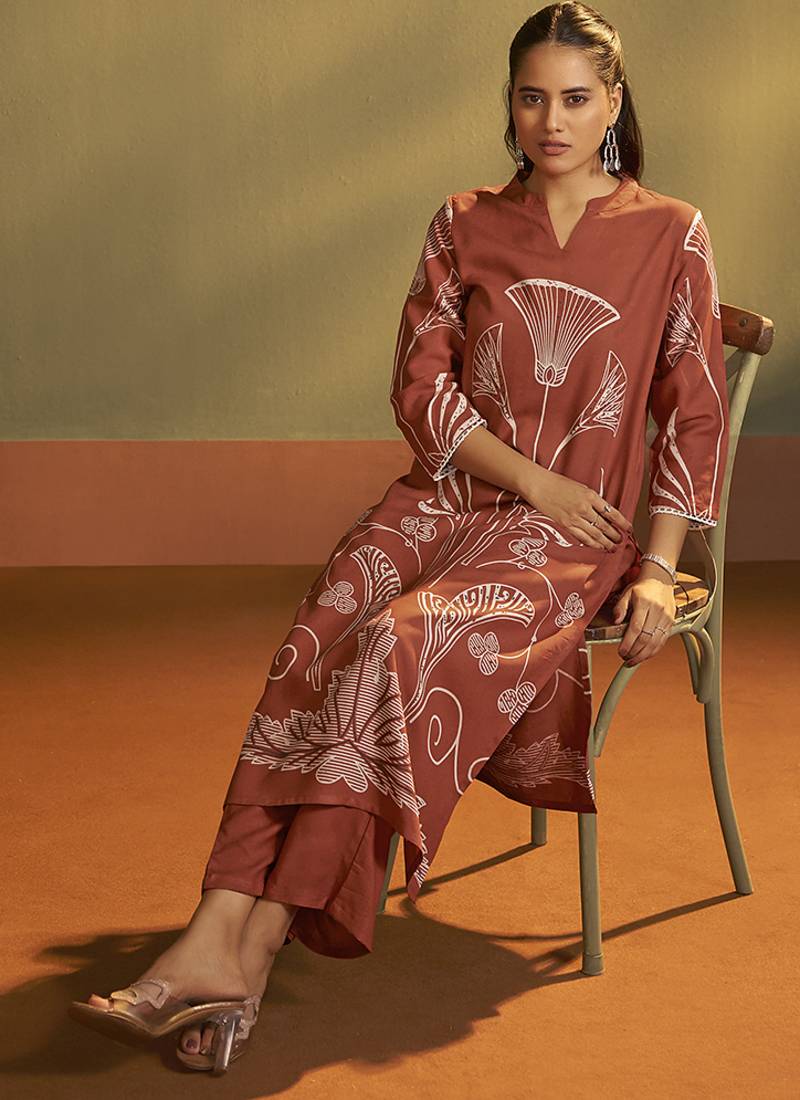 Rust printred rayon co-ord set