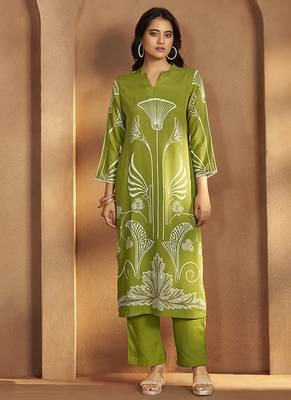 Green printred viscose rayon co-ord set 1