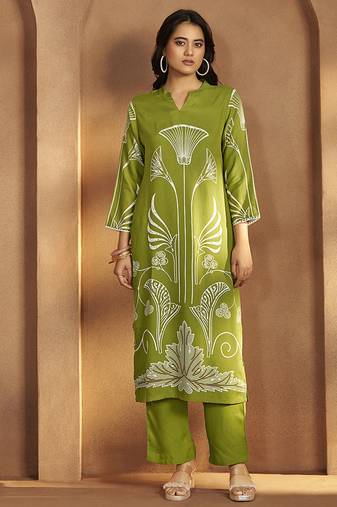 Green printred viscose rayon co-ord set