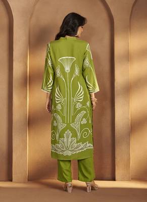 Green printred viscose rayon co-ord set 2