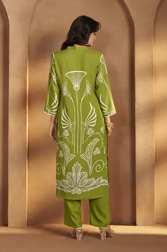 Green printred viscose rayon co-ord set