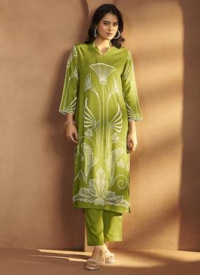 Green printred viscose rayon co-ord set 3