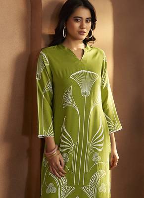 Green printred viscose rayon co-ord set 4