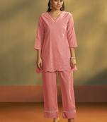 Pink schiffli pure cotton co-ord set
