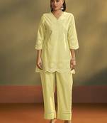 Yellow schiffli pure cotton co-ord set