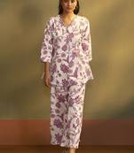 Cream printred cotton blend co-ord set