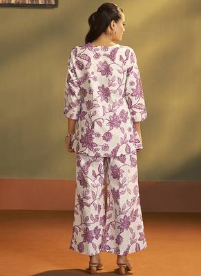 Cream printred cotton blend co-ord set 2