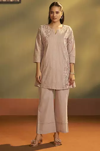 Brown embroidered pure cotton co-ord set