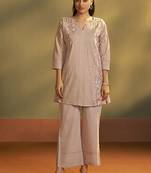 Brown embroidered pure cotton co-ord set