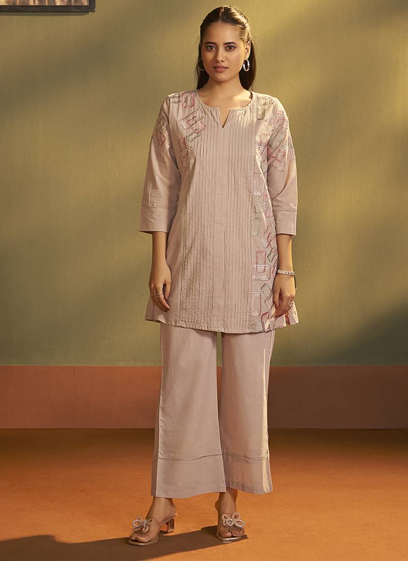 Brown embroidered pure cotton co-ord set