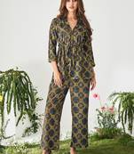 Brown ethnic motifs modal satin co-ord set