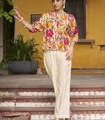 Multicolour  floral print chanderi co-ord set