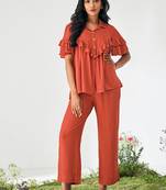 Orange solid viscose rayon slub co-ord set