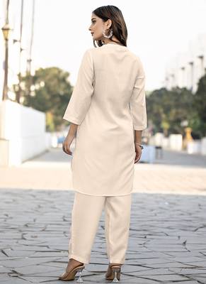Cream printred cotton blend co-ord set 2