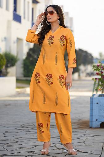 Orange printred cotton blend co-ord set