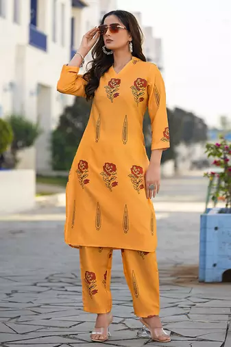 Orange printred cotton blend co-ord set